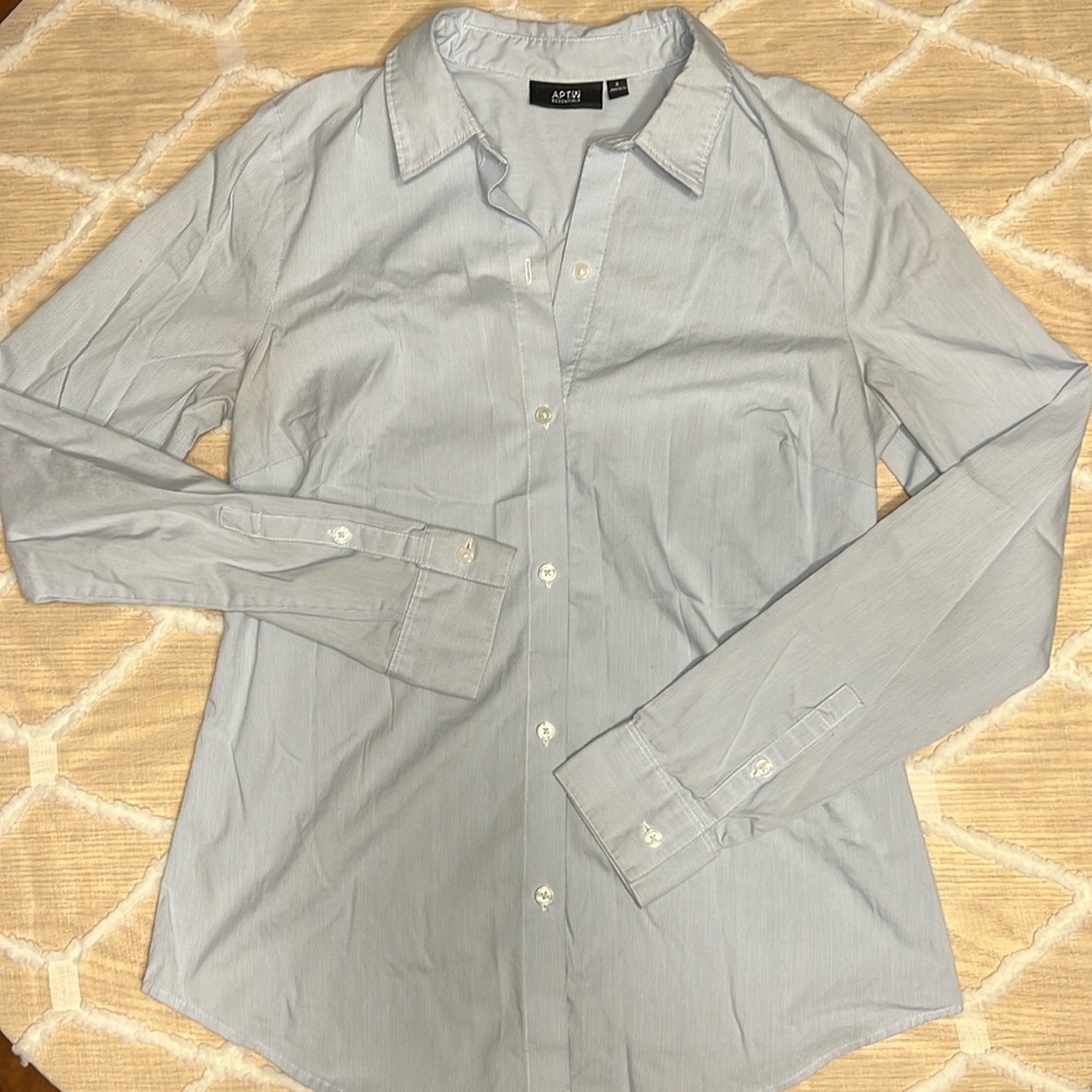 Apt. 9 Classic Blue Pinstripe Fitted Button-Down Shirt | Women’s Small (Size 2)